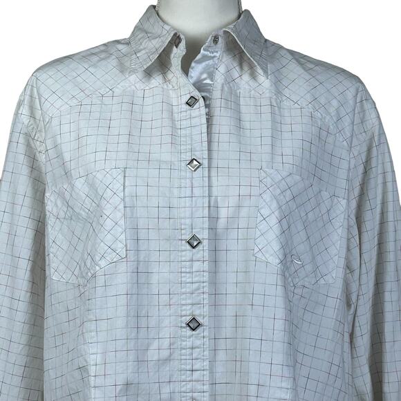 Roper Shirt Women Size 1X White Long Sleeve Faceted Snaps Color Checks Western - Picture 4 of 12